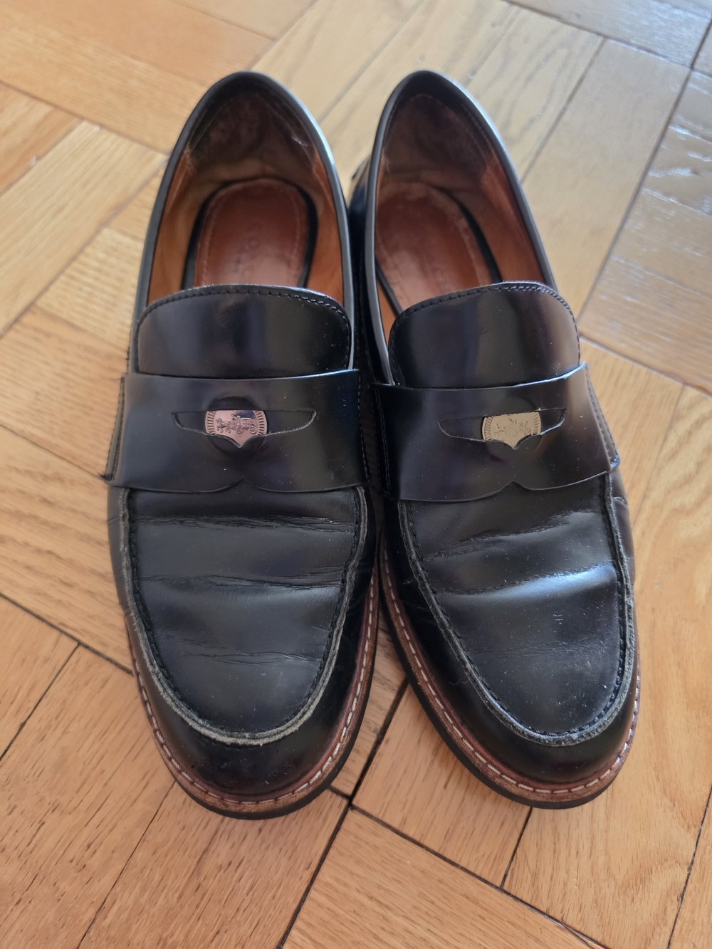 Coach Womens Black Leather Penny Loafers - Size 7.5 (Fits Like an 8)